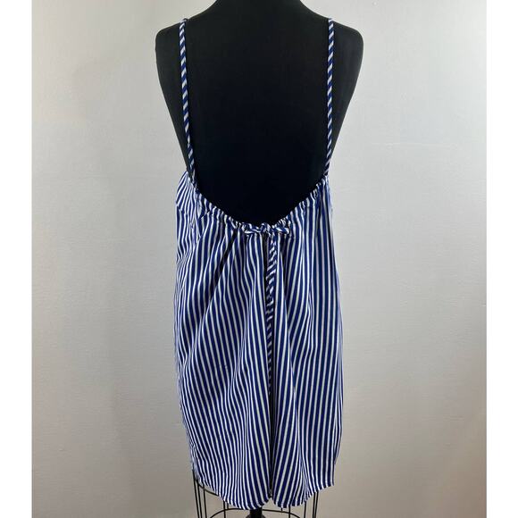 ASOS Blue White Striped Square Neck Spaghetti Strap Cinched Shift Dress Sz 10 M - Picture 2 of 8